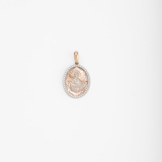 Virgin Mary Oval Pendant 14K (585) Rose and White Gold with Zirconia | Jewelry Store Kabluchka