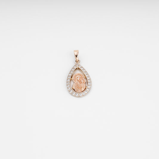 Rose gold Theotokos pendant teardrop shape with zirconia frame — Kabluchka