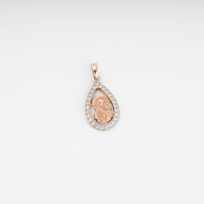 14K rose gold religious pendant Virgin Mary and Child, side view — Kabluchka