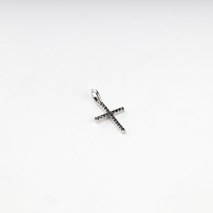 Silver 925 cross pendant with black cubic zirconia, front view