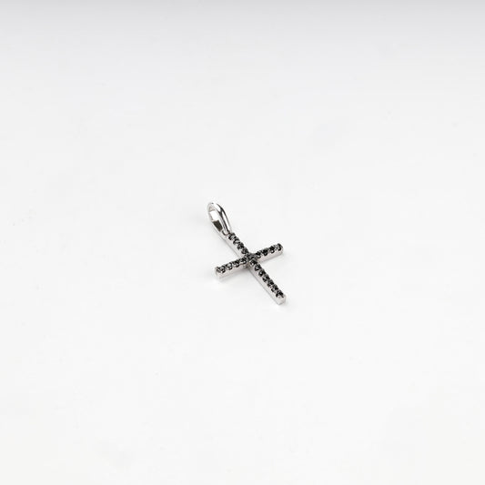 Silver 925 cross pendant with black cubic zirconia, front view