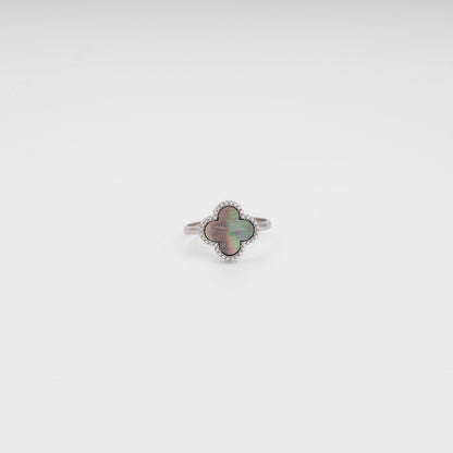 Rhodium silver ring back view with clover top — Kabluchka