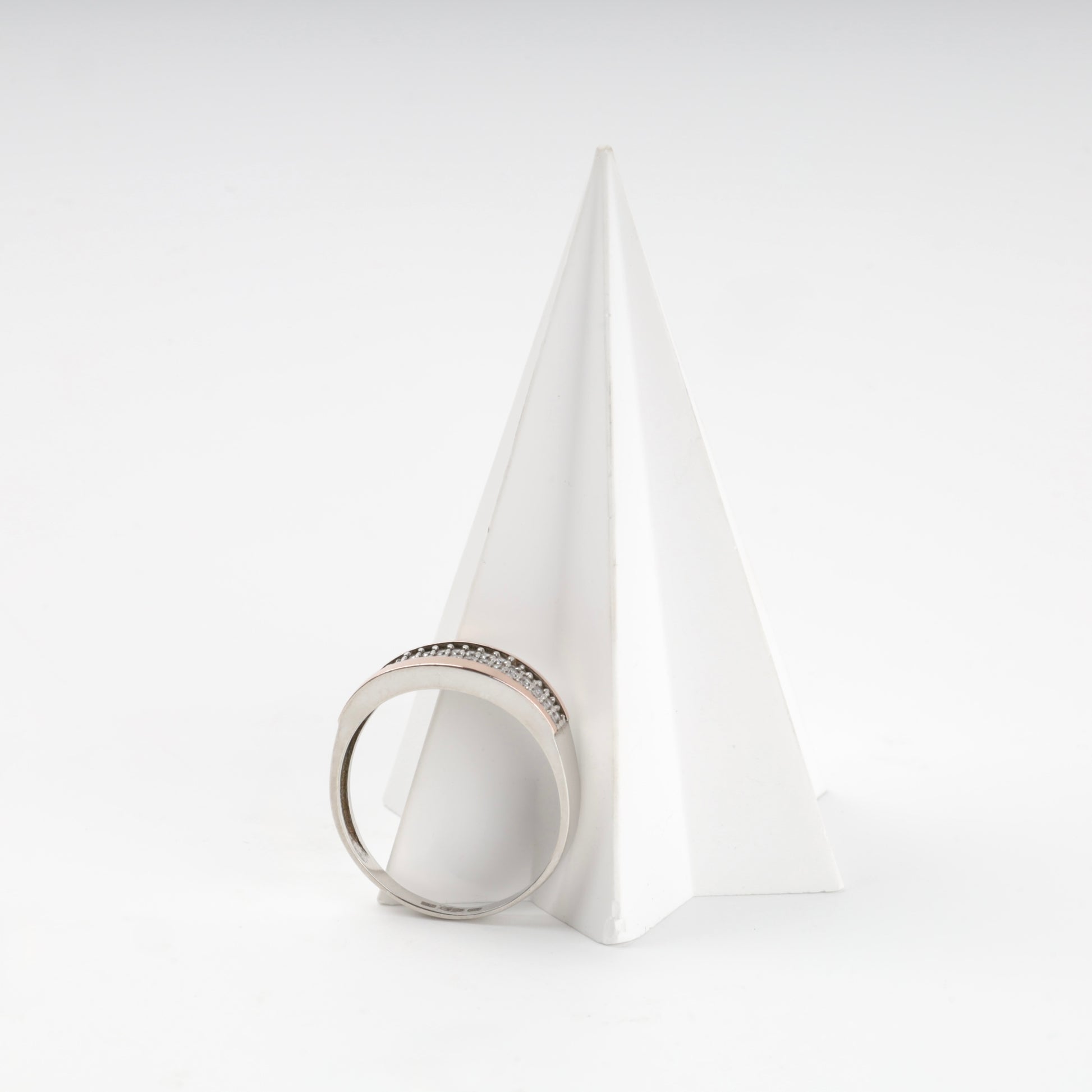 Wide cubic zirconia ring with Gold 375 accents — angled view — Kabluchka