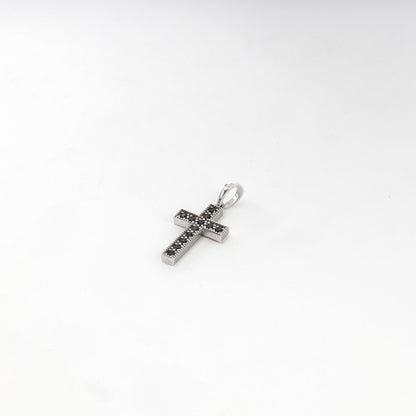 Rhodium-plated silver black cubic zirconia cross pendant — view 6 — Kabluchka