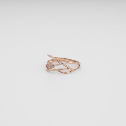 Crossover design ring rose gold showing hallmark - Kabluchka jewelry