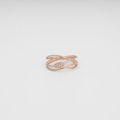 Openwork crossover ring rose gold with cubic zirconia front view - Kabluchka jewelry