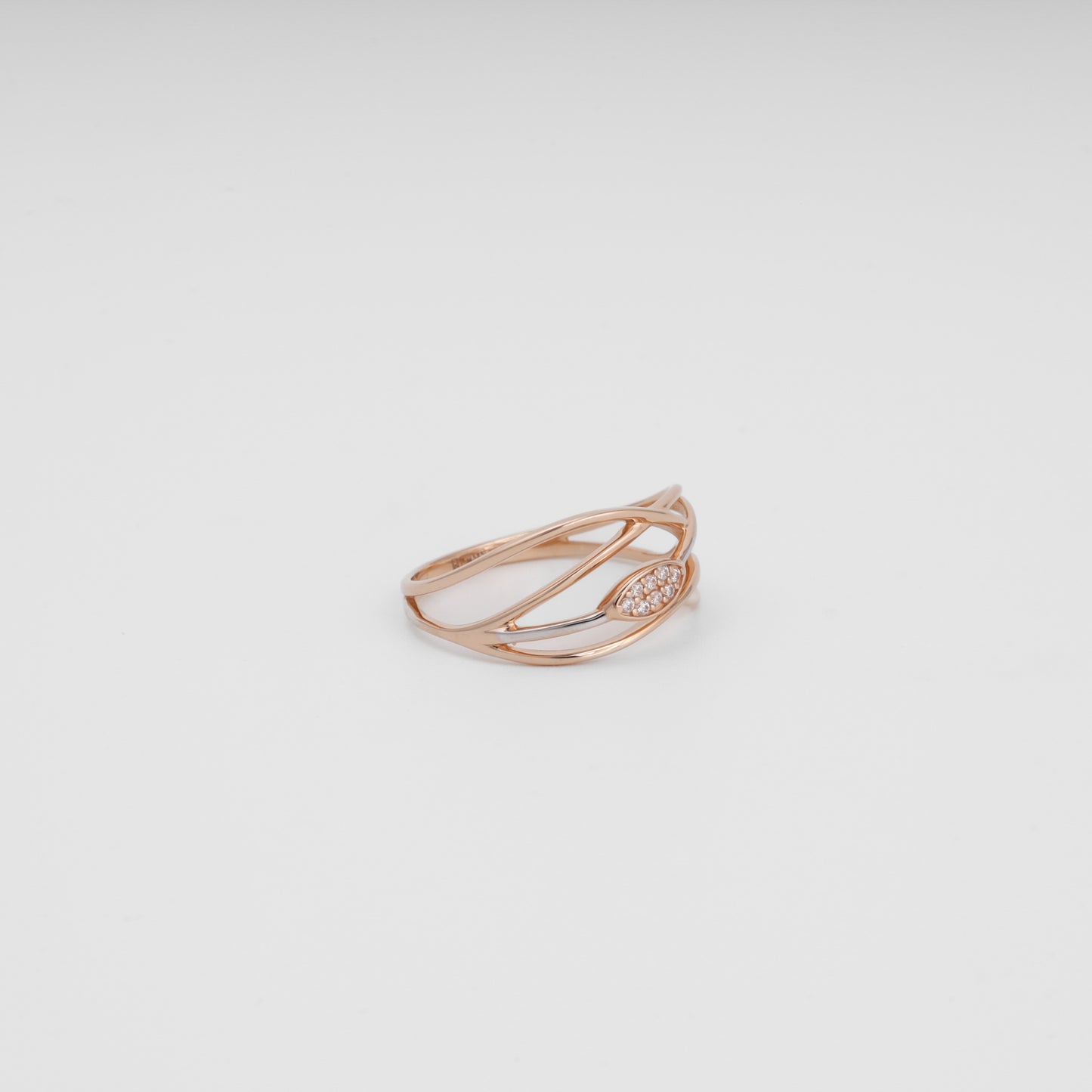 14K rose gold openwork ring leaf motif with cubic zirconia - Kabluchka store