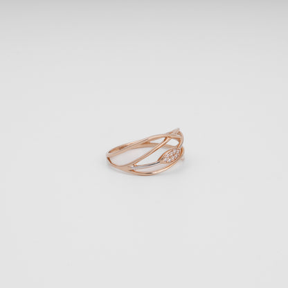 14K rose gold openwork ring leaf motif with cubic zirconia - Kabluchka store