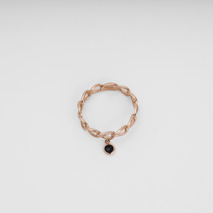 Chain link ring 14K rose gold with dangling enamel pendant top view - Kabluchka