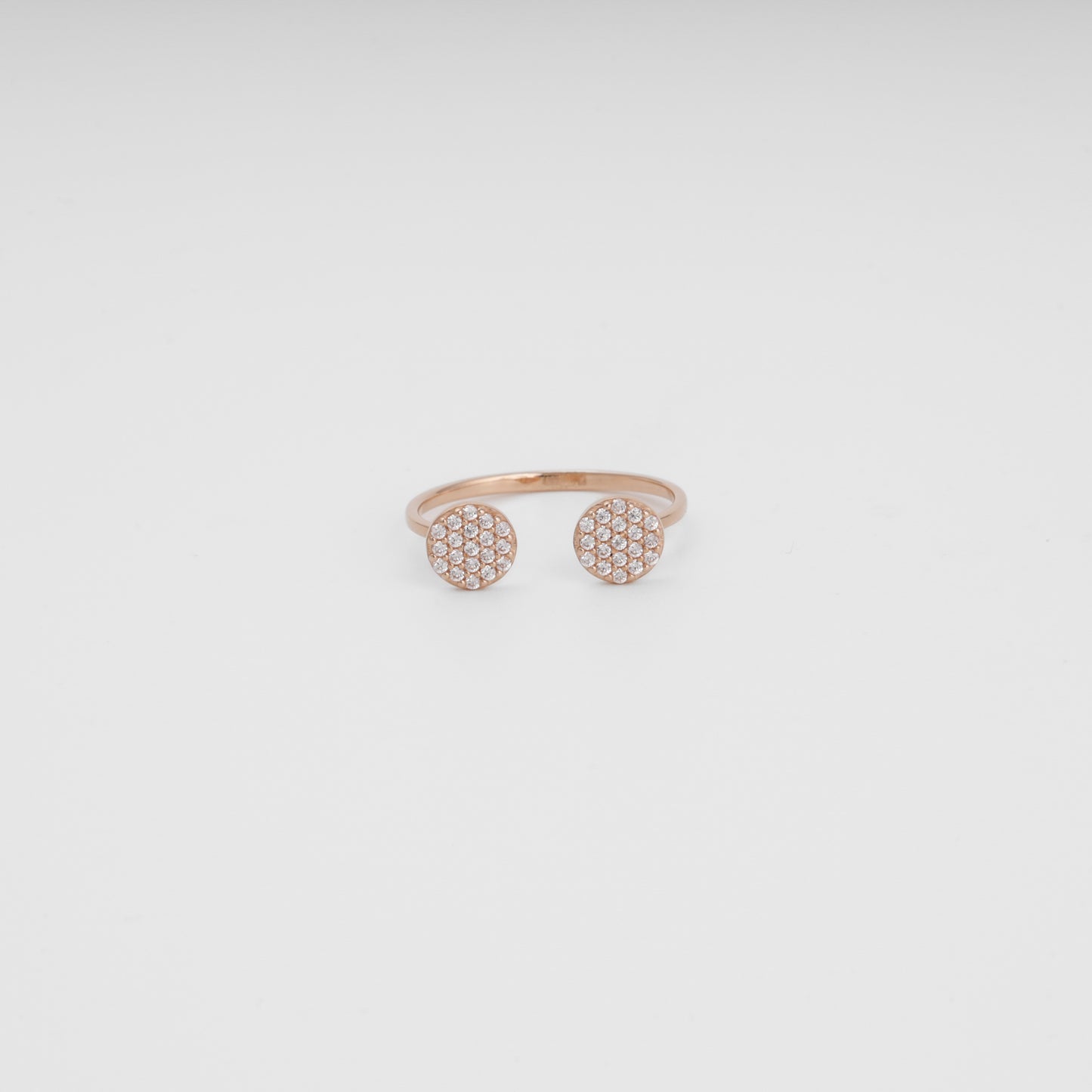 Delicate rose gold open ring with pave cubic zirconia discs - Kabluchka store