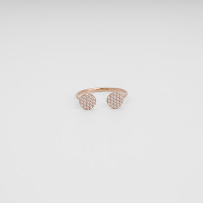 Delicate rose gold open ring with pave cubic zirconia discs - Kabluchka store