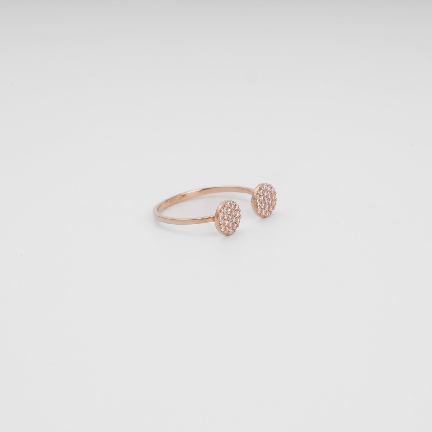14K rose gold modern open ring with sparkling cubic zirconia - Kabluchka jewelry
