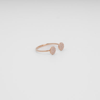 14K rose gold modern open ring with sparkling cubic zirconia - Kabluchka jewelry