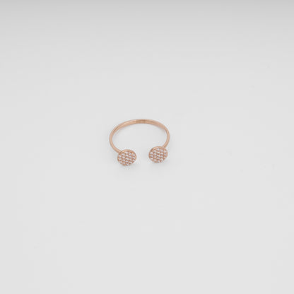 Rose gold open disc ring side angle showing pave stones - Kabluchka