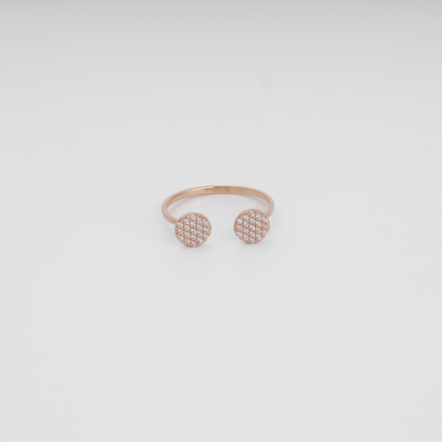 Rose gold open disc ring with cubic zirconia pave setting front view - Kabluchka jewelry