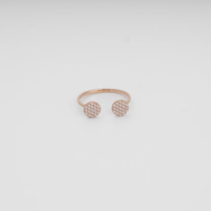 Rose gold open disc ring with cubic zirconia pave setting front view - Kabluchka jewelry