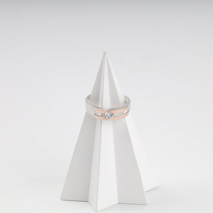 Silver and Gold 375 ring with clear cubic zirconia — side view — Kabluchka