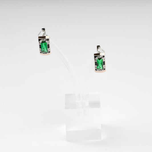 Green alpinite drop earrings in rhodium-plated Silver 925, front view