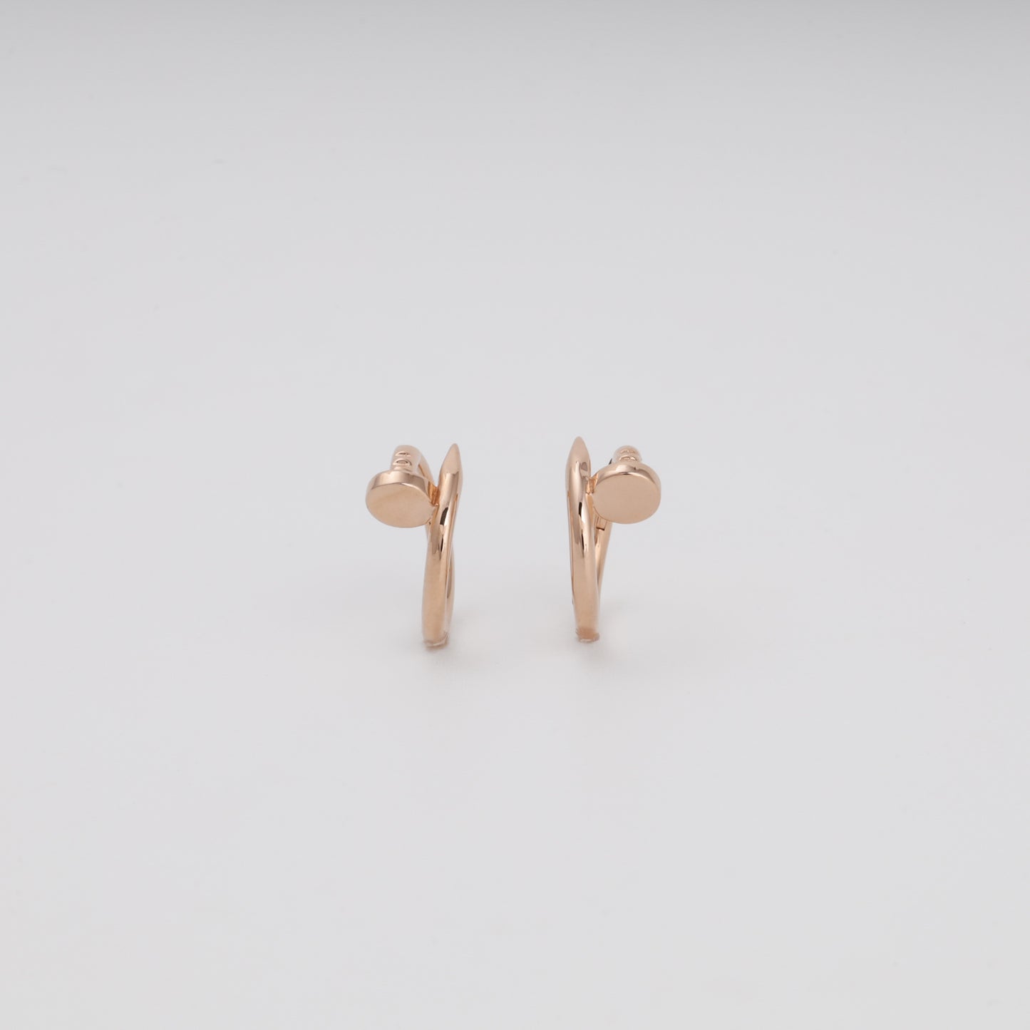 Rose gold 14K smooth huggie earrings round hoop, pair view — Kabluchka