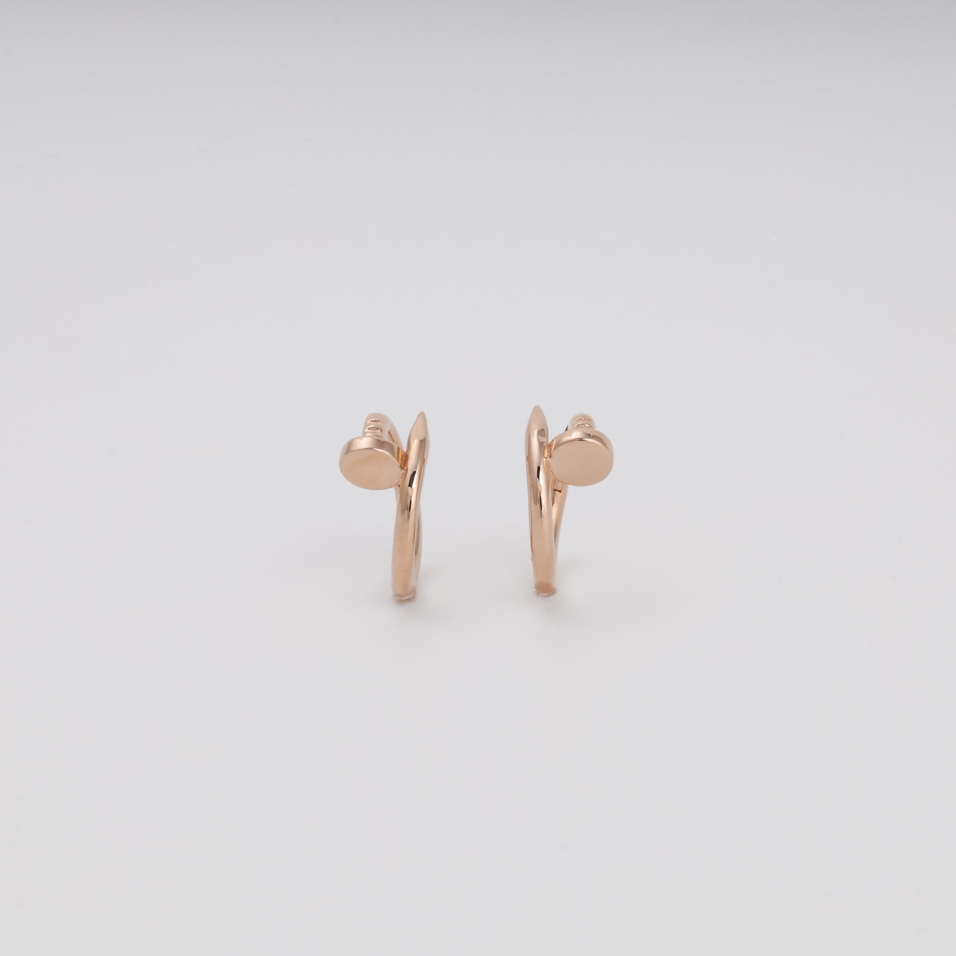 Rose gold 14K smooth huggie earrings round hoop, pair view — Kabluchka