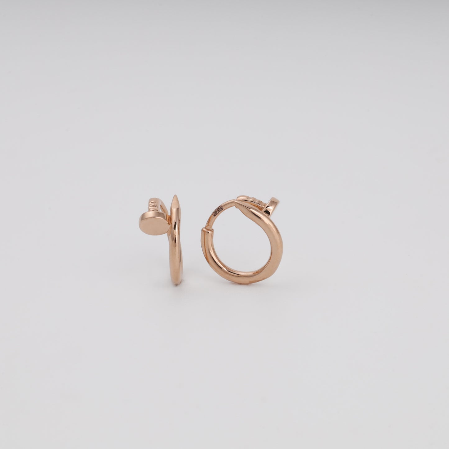 Rose gold 585 polished round huggie earrings, nail head accent — Kabluchka