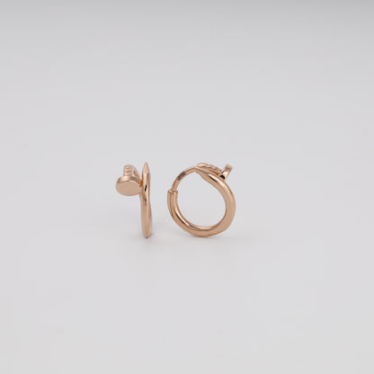 Rose gold 585 polished round huggie earrings, nail head accent — Kabluchka