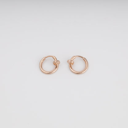 Minimalist rose gold huggie earrings side profile view — Kabluchka
