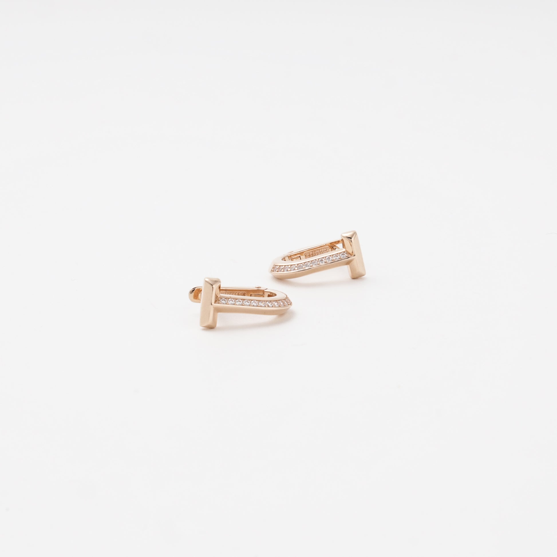 Rose gold 585 T-bar earrings with cubic zirconia, pair — Kabluchka