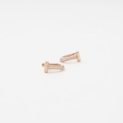 Rose gold 585 T-bar earrings with cubic zirconia, pair — Kabluchka