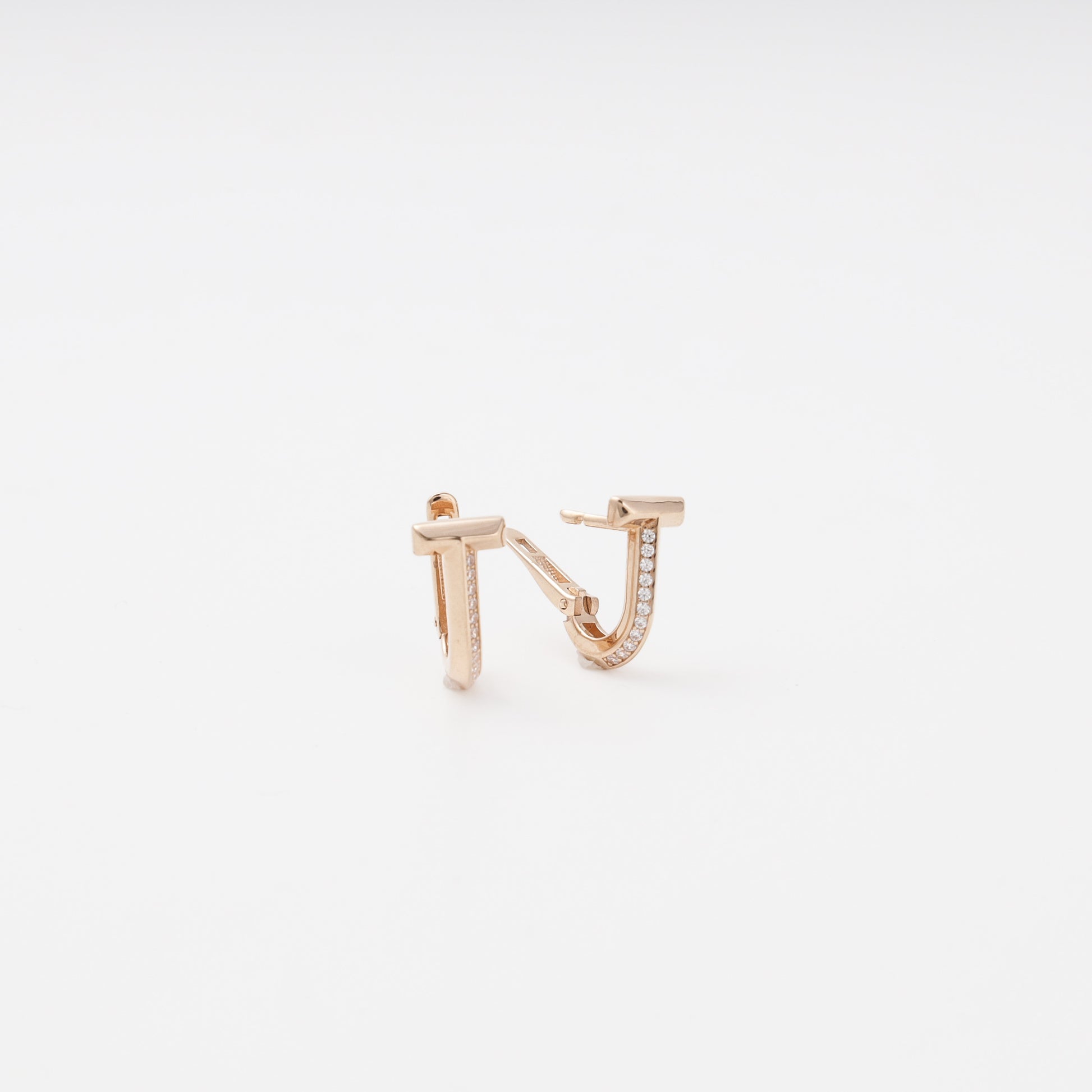 Rose gold 585 T-bar earrings with English lock — Kabluchka