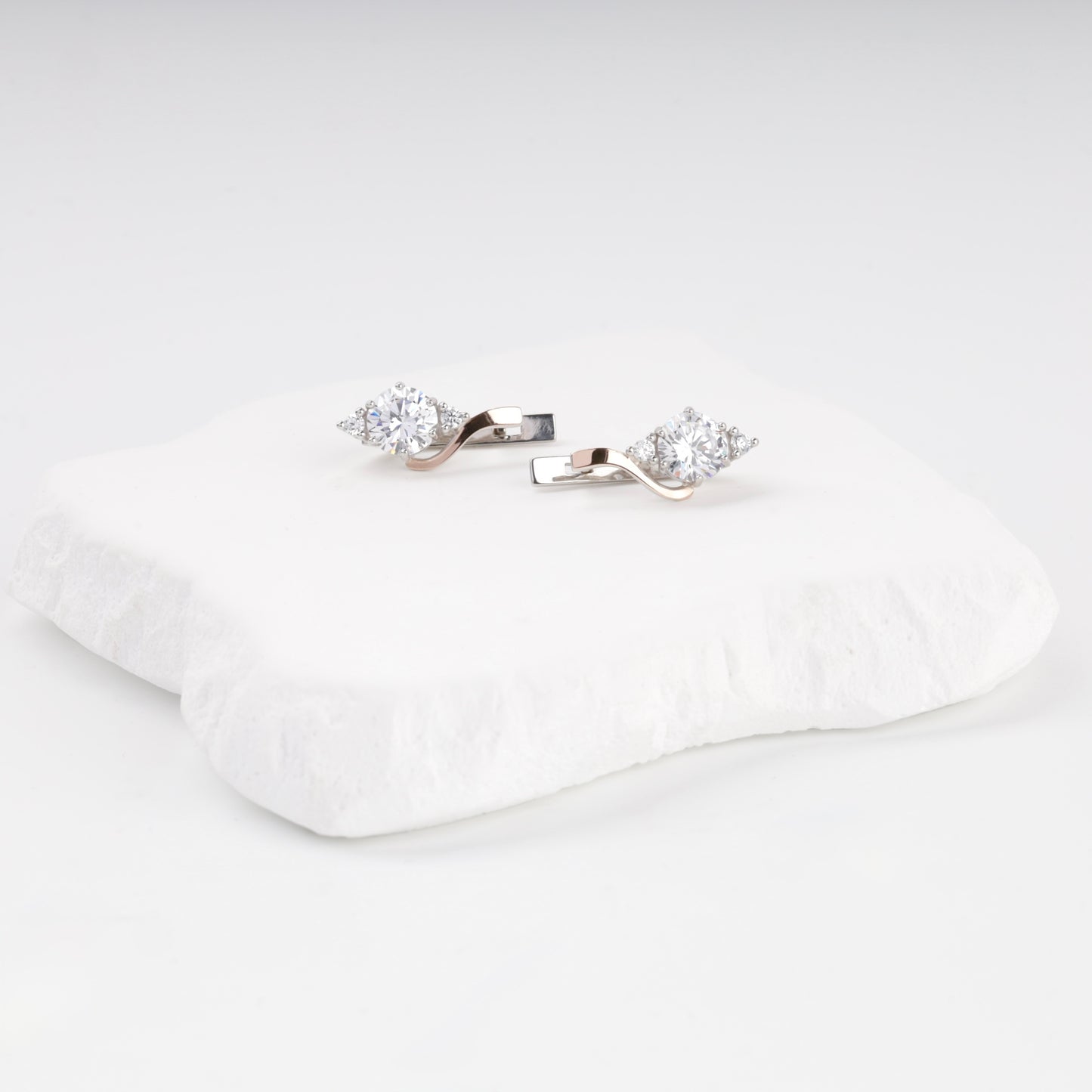 Round cubic zirconia earrings front view — Kabluchka Jewelry Store