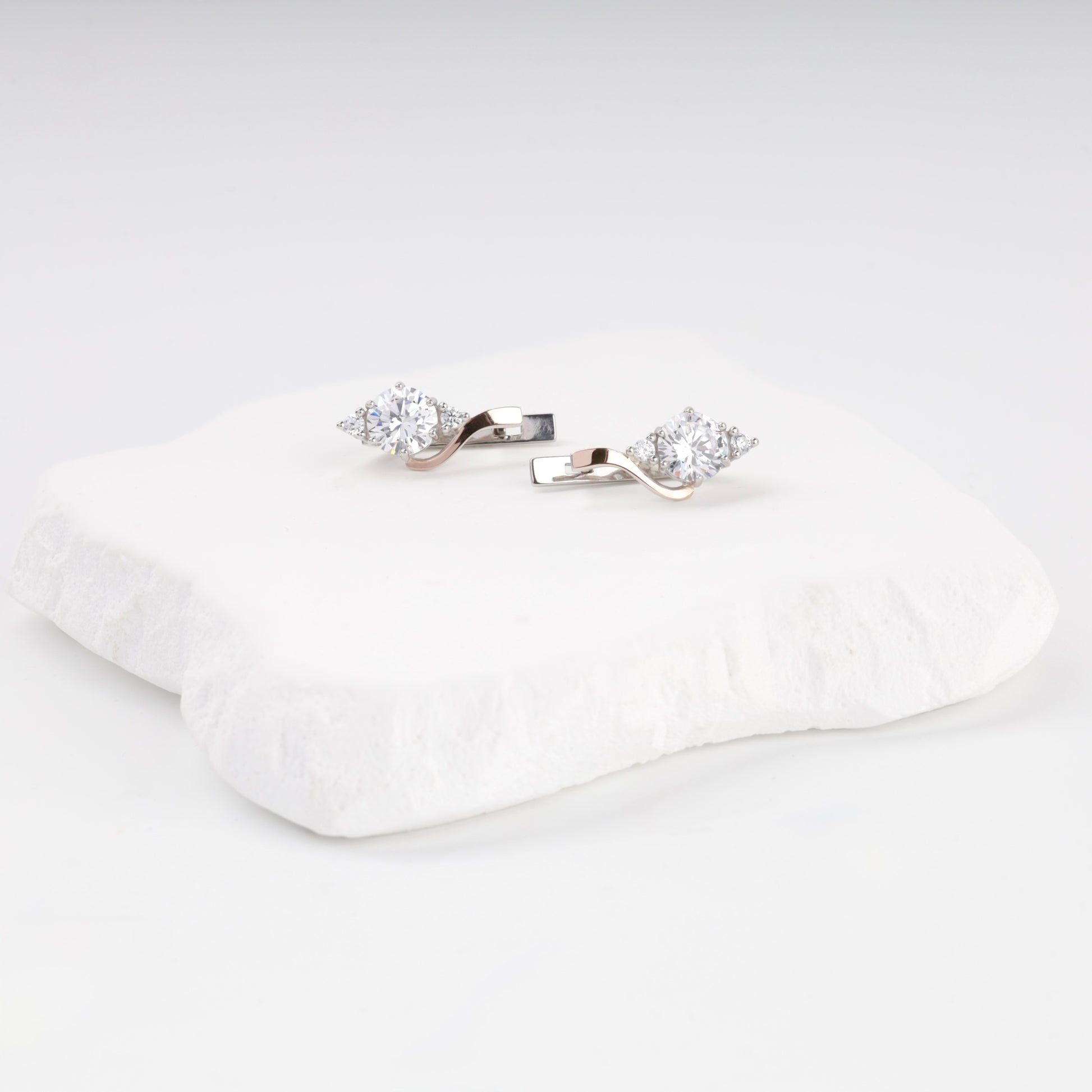Round cubic zirconia earrings front view — Kabluchka Jewelry Store