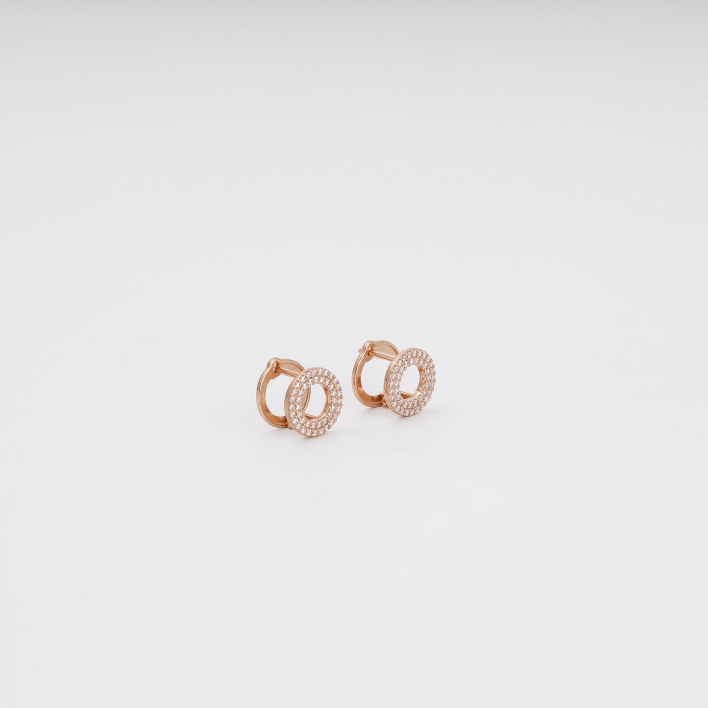 14K rose gold lever-back earrings with two rows of cubic zirconia