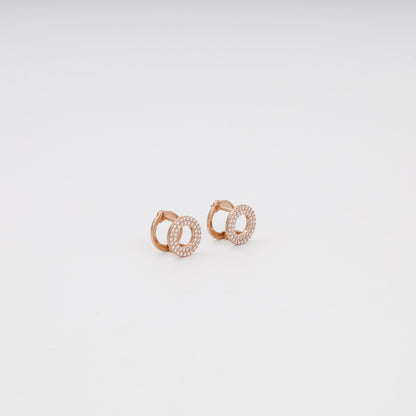 14K rose gold lever-back earrings with two rows of cubic zirconia