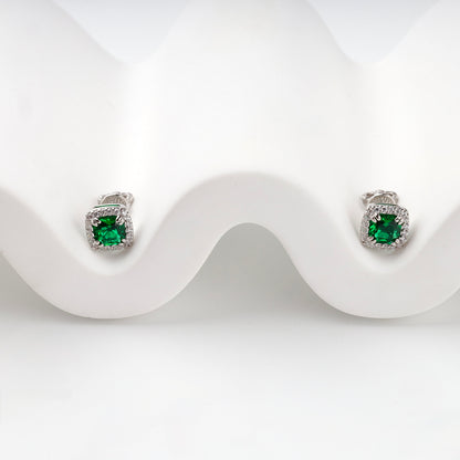 Silver 925 green cubic zirconia halo earring, profile view