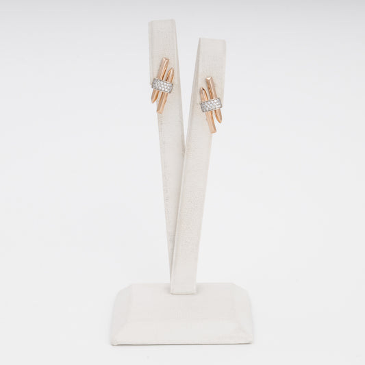 Rose and white gold earrings with CZ bar 14K — Kabluchka