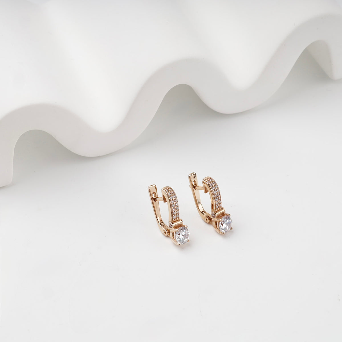 Rose Gold 14K cubic zirconia drop earrings, additional view — Kabluchka