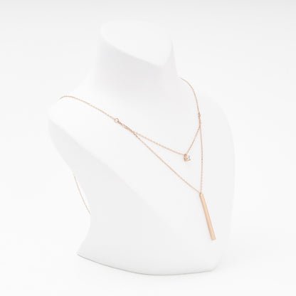 Rose Gold 585 Layered Necklace with Bar Pendant on model — Kabluchka