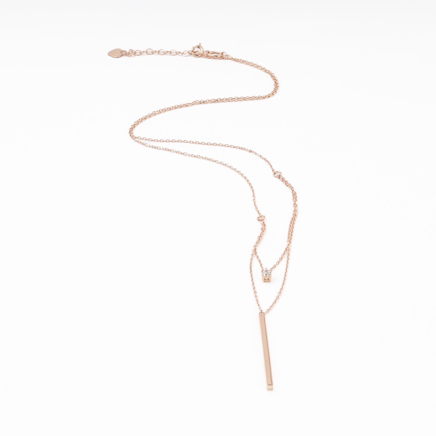 Rose Gold 585 Layered Necklace with Bar Pendant close-up — Kabluchka