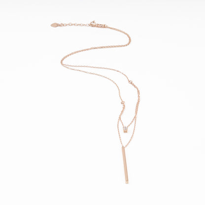 Rose Gold 585 Layered Necklace with Bar Pendant close-up — Kabluchka