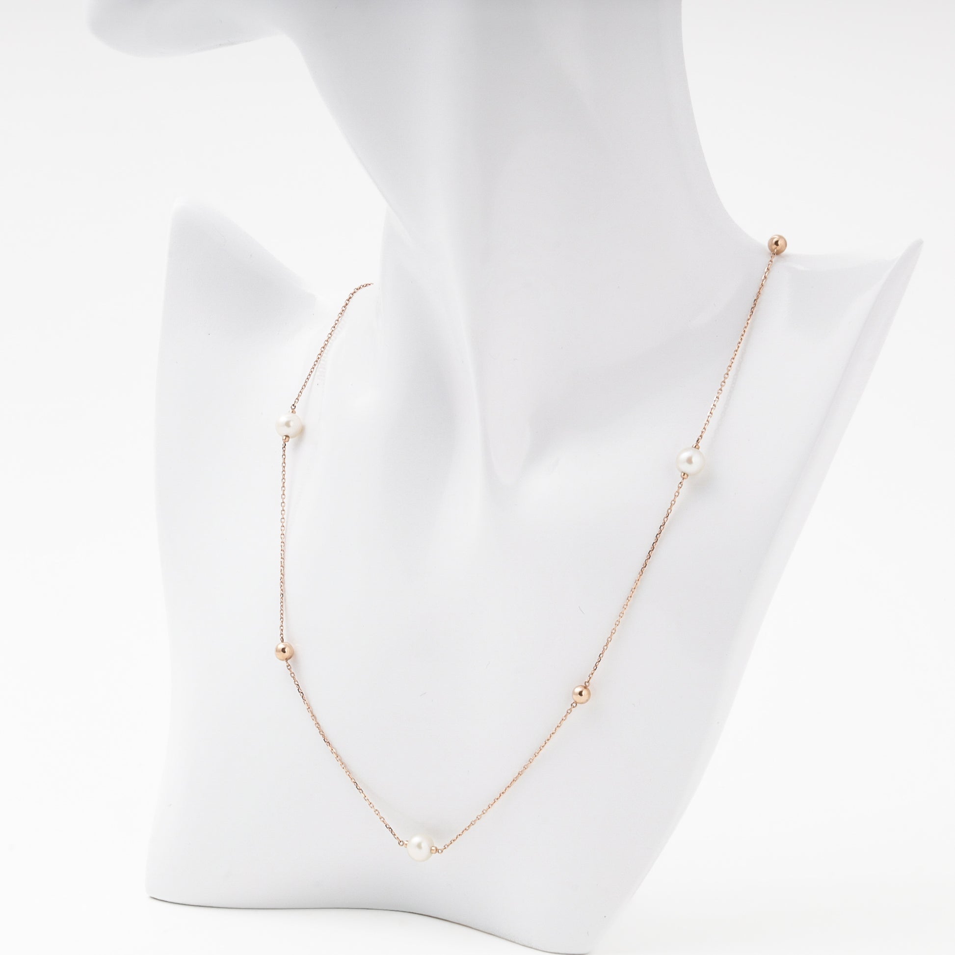 Rose Gold 585 Necklace with Cultured Pearls and Gold Beads — Kabluchka