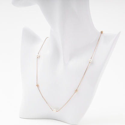 Rose Gold 585 Necklace with Cultured Pearls and Gold Beads — Kabluchka