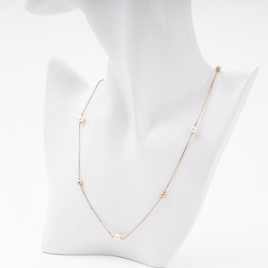 Rose Gold 585 Necklace with Cultured Pearls and Gold Beads — Kabluchka