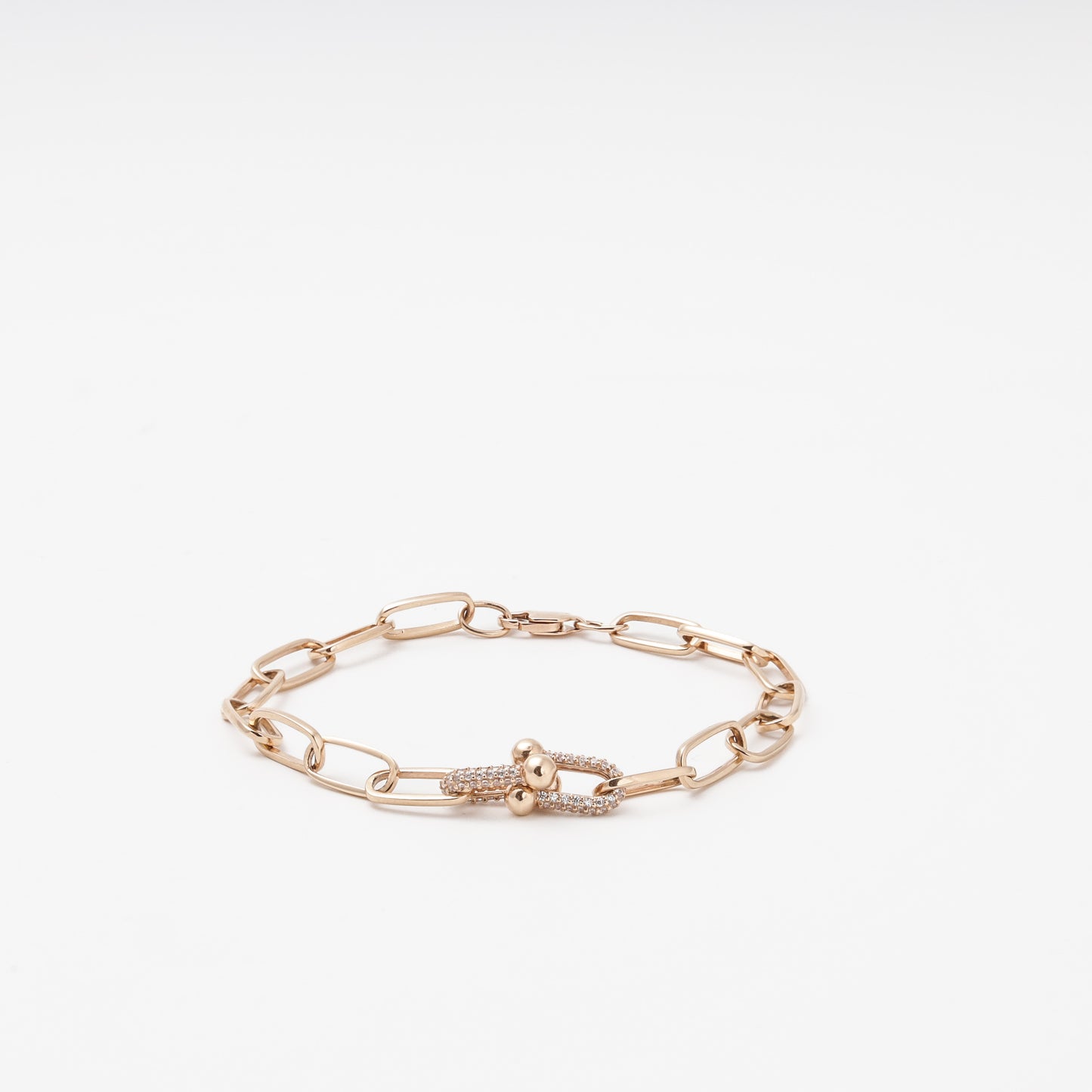 Gold 585 Chain Bracelet CZ Side View — Kabluchka