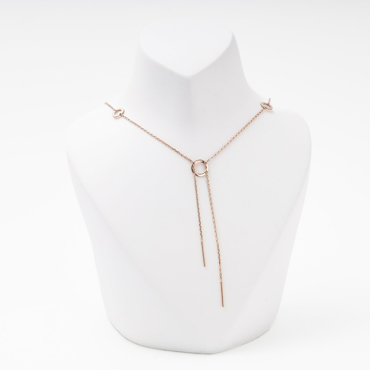 Rose Gold 585 Station Necklace on Surface — Kabluchka
