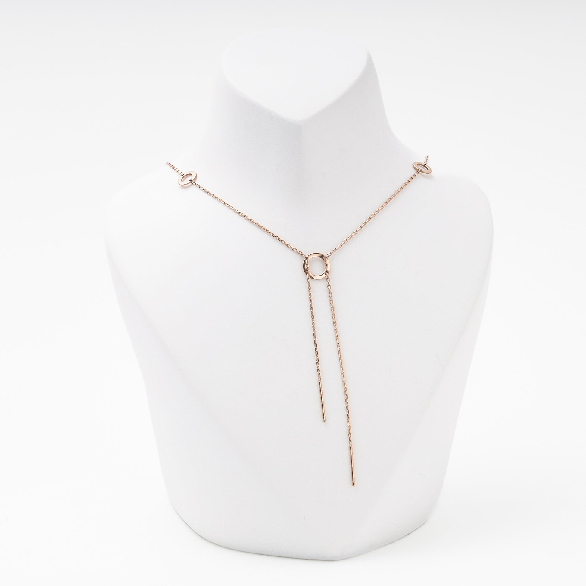 Rose Gold 585 Station Necklace on Surface — Kabluchka