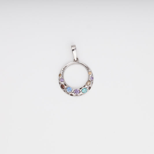 White gold 585 circle pendant colorful Swarovski CZ stones — Kabluchka