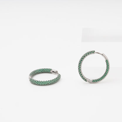 Silver 925 Green CZ Hoop Earrings close-up — Kabluchka