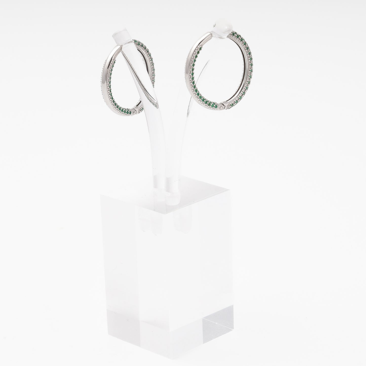 Silver 925 Green CZ Hoop Earrings from above — Kabluchka