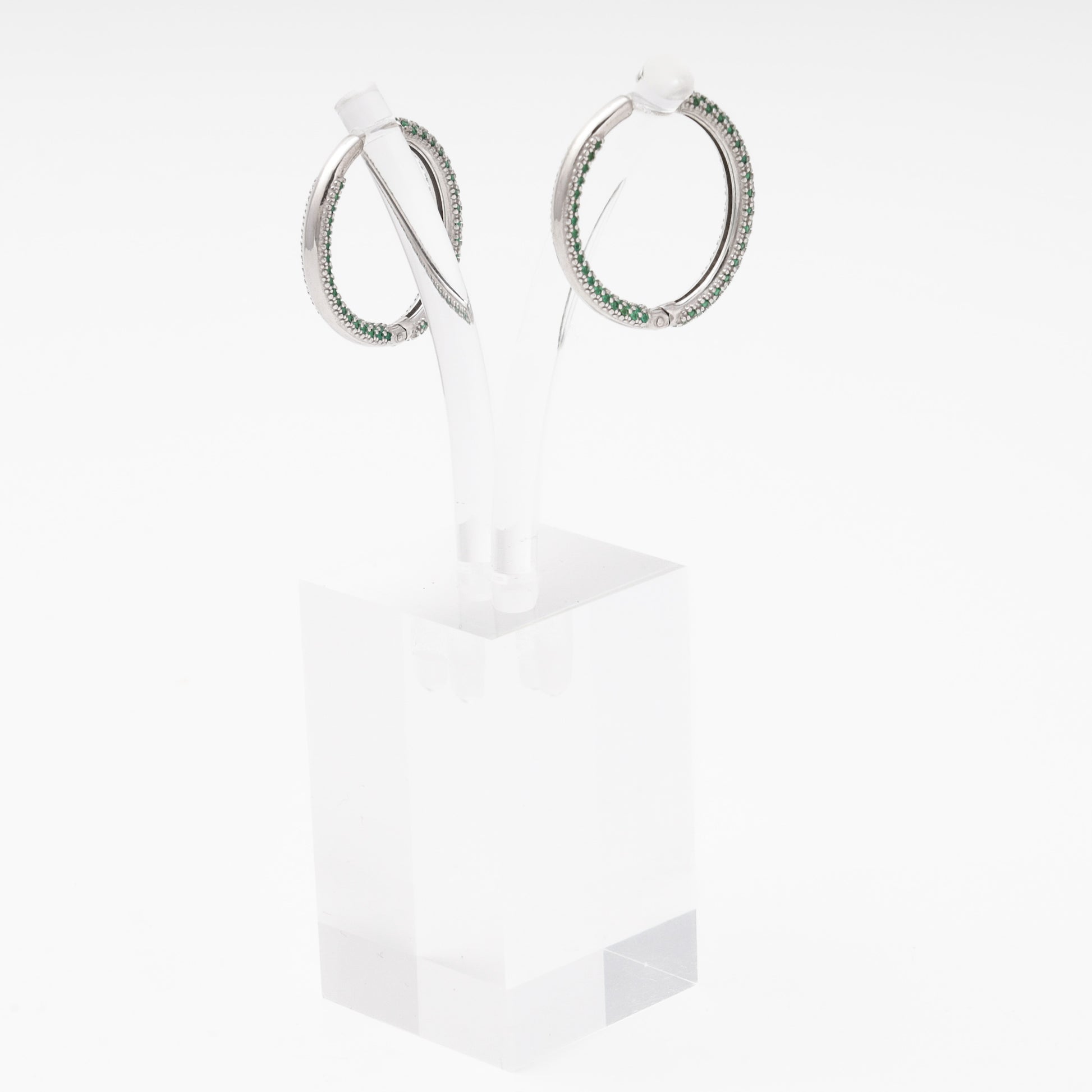 Silver 925 Green CZ Hoop Earrings from above — Kabluchka